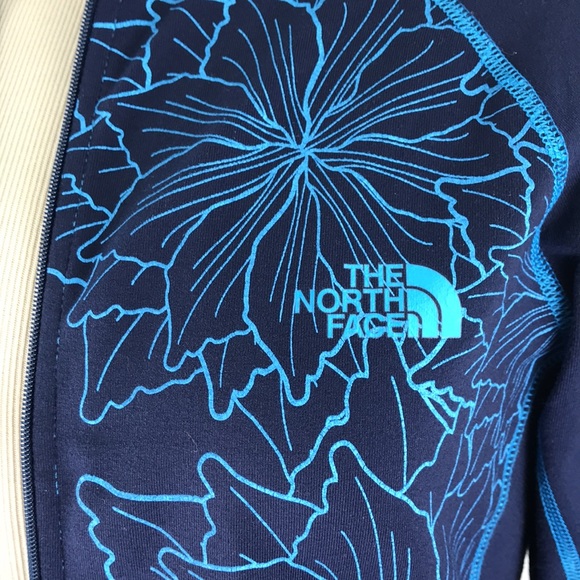 North Face Vapor Wick Blue Floral Athletic Stretch Jacket Full Zip - Picture 3 of 9